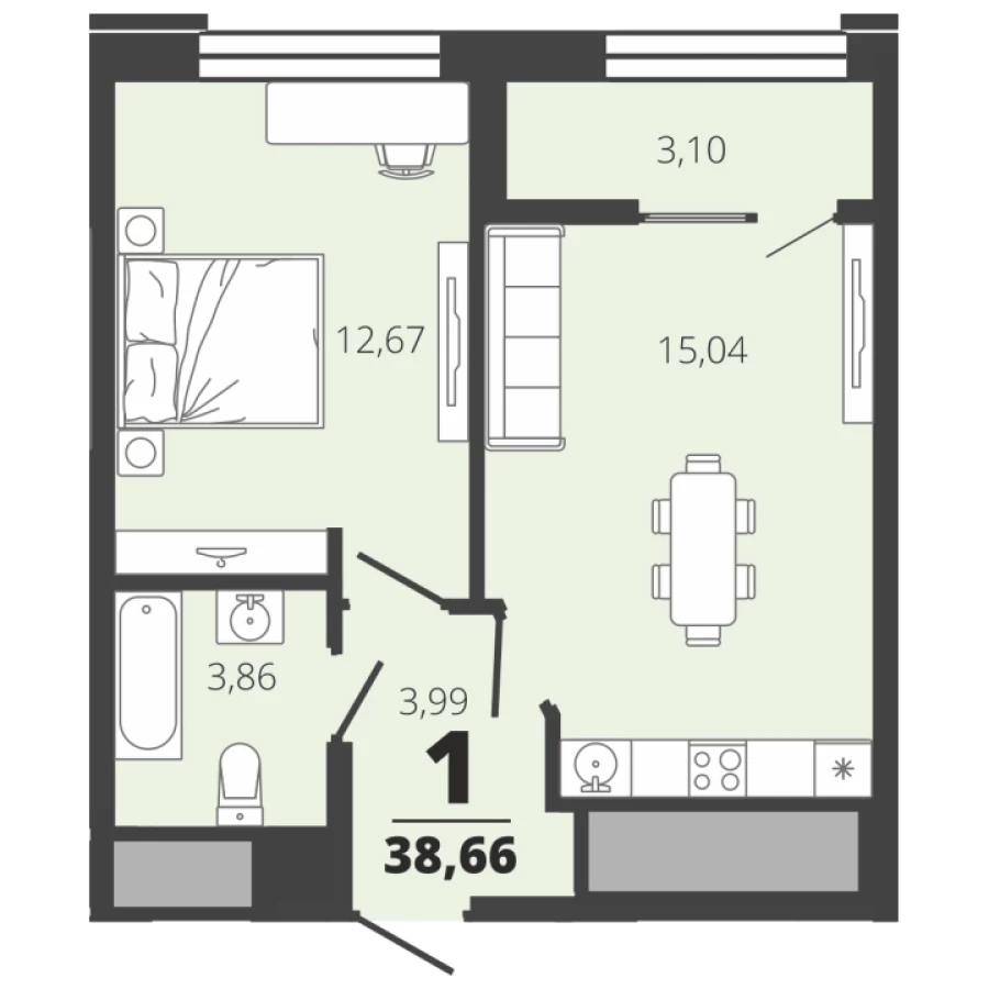 Дизайнерская квартира 1 новостройки Рязань, купить жилье 38,66 кв. м. на 2 этаже, секция 3 в центре в ЖК Вега